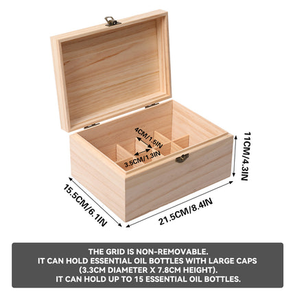 Large Capacity Solid Wood 15-Slot Essential Oil Storage Box Dustproof Durable