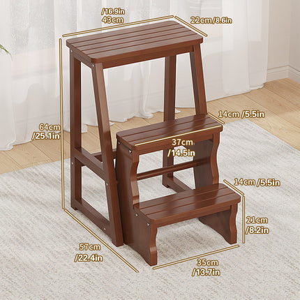 3 Tier Multi Function Bamboo Foldable Step Stool Space Saving Anti-Slip Footrest