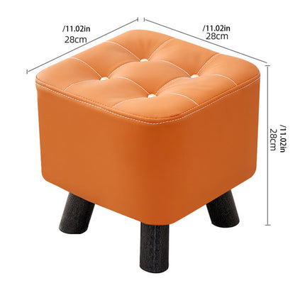 Small Upholstered Stool Square Ottoman Wood Legs Waterproof Leather Footrest