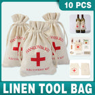 10PCS Linen Drawstring Gift Bags with Red Cross Print for Party Favour Travel Use