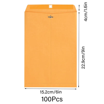 100pcs Kraft Envelopes 6x9in with Metal Clasp for Gift and Document Use