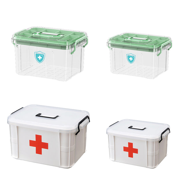 Medicine Storage Box Transparent Multi Layer First Aid 2 Sizes 2 Colours