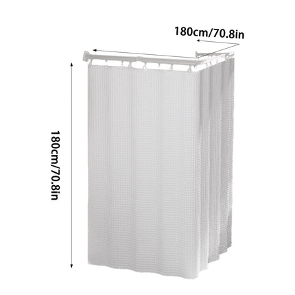 Shower Curtain Set Foldable Rod No Drill Wet Dry Separation White Curtain Set