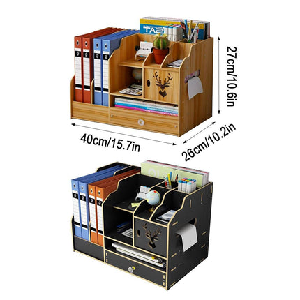 Wooden Desktop Storage Rack Office File Holder Organiser Drawer Black Wood Grain