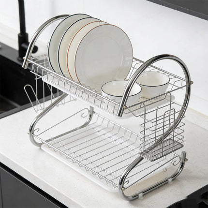 2 Tier Dish Drying Rack Kitchen Countertop Tableware Storage Organizer Holder