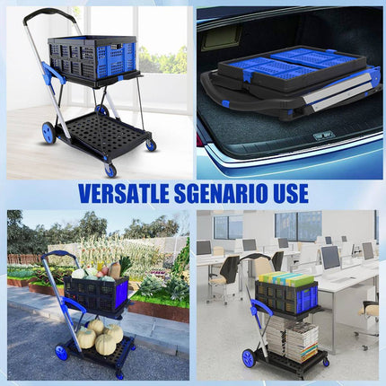 2 Tier Multi Functional Foldable Trolley Portable Storage Cart For Home Outdoor