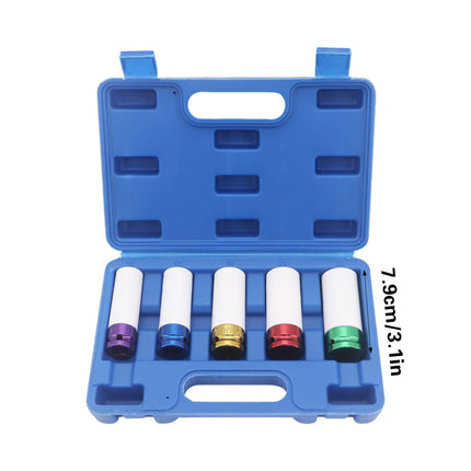 5 Piece Extra Long Lug Nut Impact Socket Set Wheel Hub Protection Heavy Duty