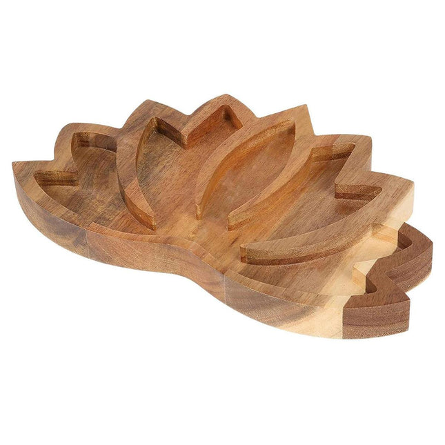 Wooden Crystal Tray Lotus Stone Display Stand Storage Holder for Home Decor