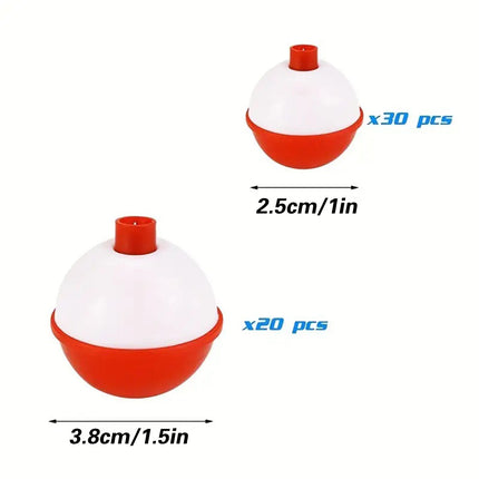 Fishing Bobbers Set 50PCS ABS Snap On Float Balls Spherical Tackle for Fishing