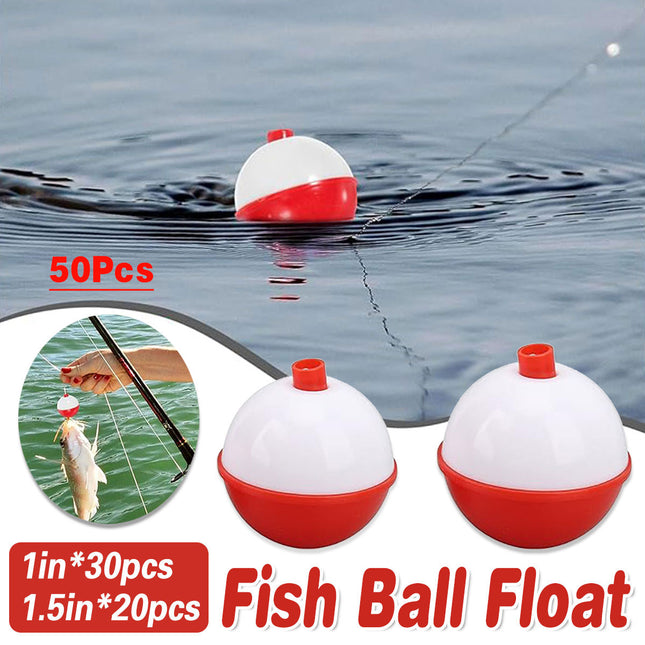 Fishing Bobbers Set 50PCS ABS Snap On Float Balls Spherical Tackle for Fishing