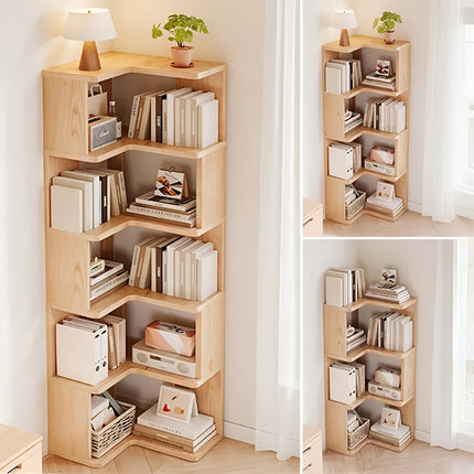 Solid Wood Corner Bookshelf for Home Floor Storage Shelf Sturdy Space Saving