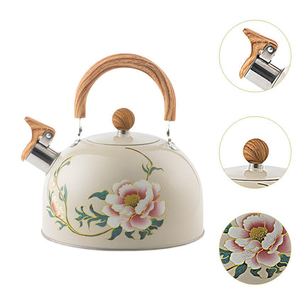 3L Stainless Steel Whistling Kettle Floral Anti Scald Handle for Gas Stove Top