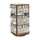 360 Rotation Earring Display Stand Wood Iron Holds 48 Pairs Jewelry Organizer