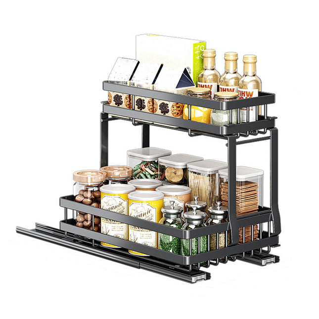 Kitchen Pull-Out Type Storage Rack with Silent Rails for Utensils Organizing Use