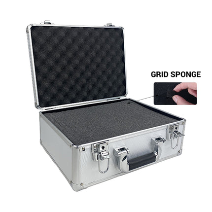 Aluminium carry case open showing grid sponge foam insert - customisable protection for tools and equipment