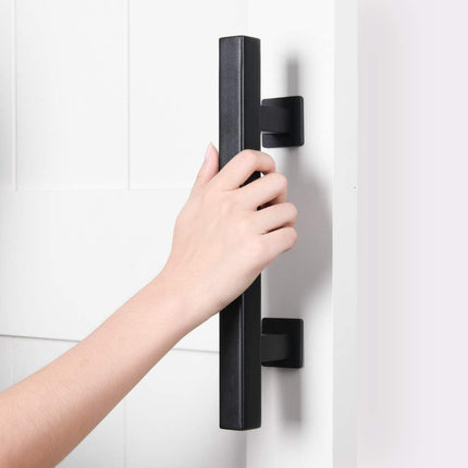 Black Carbon Steel Door Handle Easy to Install Durable Sturdy for Home Barn Door