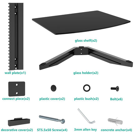 2-Tier Set-Top Box Mount Sturdy for DVR DVD Player Media Storage Home Use