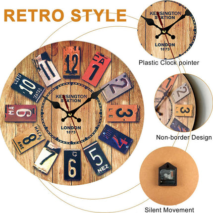 Wooden Wall Clock Round Shape Creative Design For Living Room Bedroom Decoration