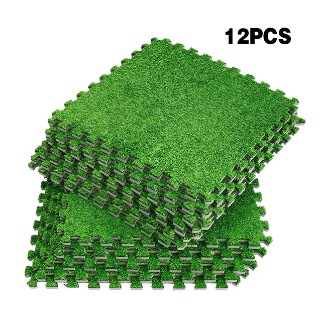 Artificial Grass Mat 12PCS Turf Floor Carpet Green Interlocking Tiles For Garden