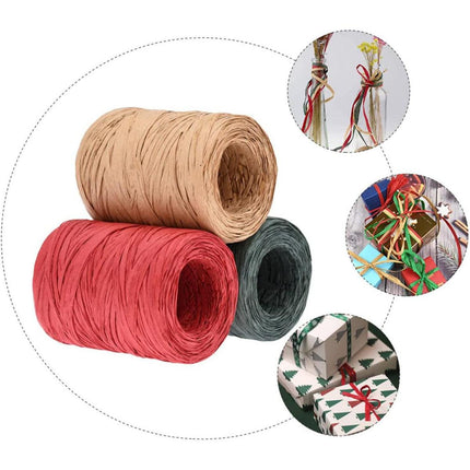 3 Rolls Raffia Paper Rope Gift Wrapping String Decorative Tie for Crafts Packing
