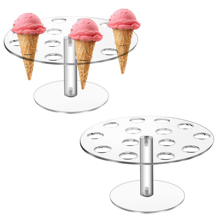 2PCS Clear Acrylic 16 Slot Ice Cream Cone Display Rack 25cm for Party Catering