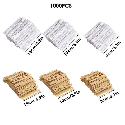 1000pcs Paper Tie Tape Wire 8/10/15cm for Baking Packing Bag Sealing Supplies