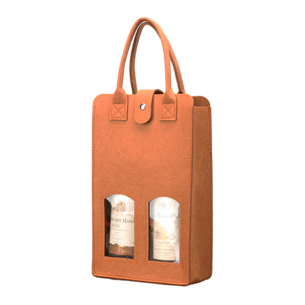 Wine Gift Bag Felt Double Bottle Clear Window Snap Closure Handle Carrier