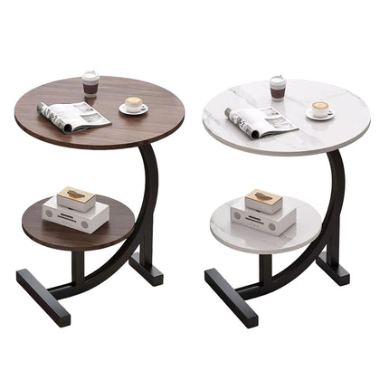 Round Side Table Small End Table Nightstand with Shelf for Living Room Bedroom