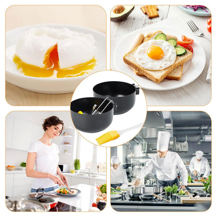 2PCS Collapsible Ear Hanging Non-Stick Heat Resistant Round Egg Steamer