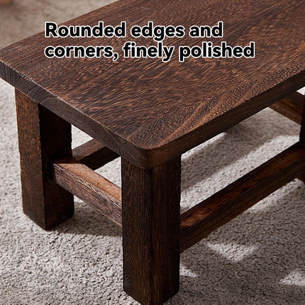 Solid Wood Low Stool Vintage Shoe Changing Home Entryway Retro Footstool Brown