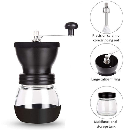 Manual Coffee Bean Grinder Glass Hand Crank Portable Grinding Mill for Home Use