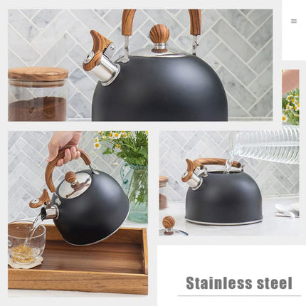 2.5L Matte Black Whistling Kettle Foldable Handle Stainless Steel Gas Electric