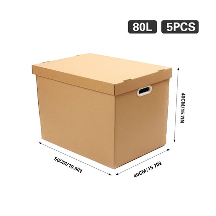 5PCS Kraft Paper Storage Box with Lid 80L Portable for Clothes Books Home Office
