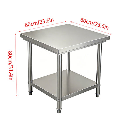 Stainless Steel Work Table 60x60x80cm 2 Tier