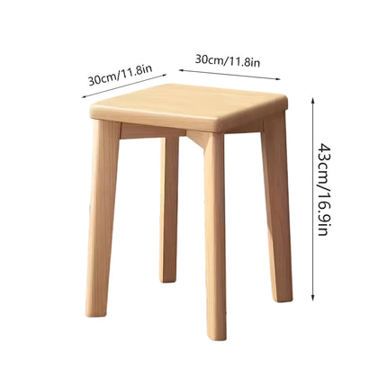 Solid Wood Square Stool Stackable Seat for Dining Desk Makeup Living Room