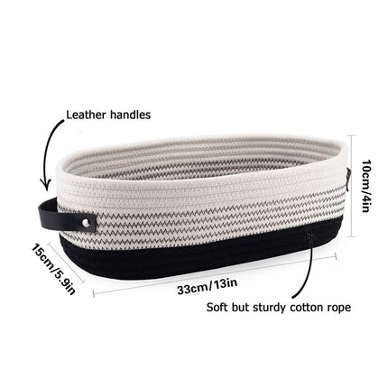 Oval Leather Handle Storage Basket Durable Fabric for Bedroom Closet Organizing