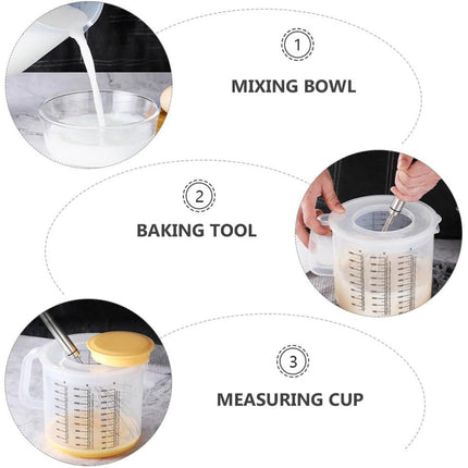2.5L Plastic Baking Measuring Cup Splash Proof Graduated Mixing Bowl With Lid