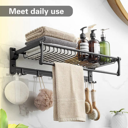 Aluminum Alloy Black Towel Rack Set Rustproof For Bathroom Organizer SpaceSaving
