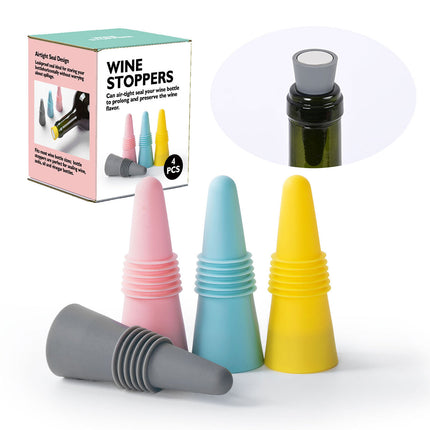 4 PCS Silicone Bottle Stoppers – Reusable Wine Beverage Sealer Bar Tool Set