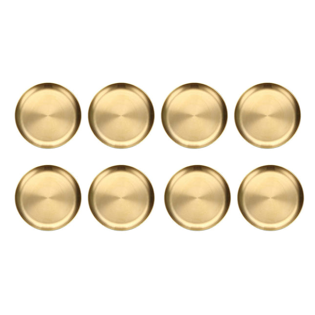 Stainless Steel Round Serving Plate Set 8 Pieces Gold 20cm Korean Dish Tray