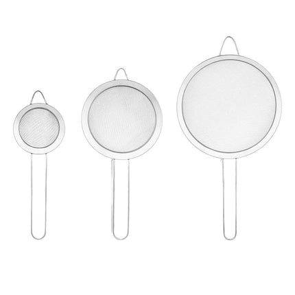 Premium 3pcs Stainless Steel Handheld Flour Sifter Mesh Strainer Funnel Set