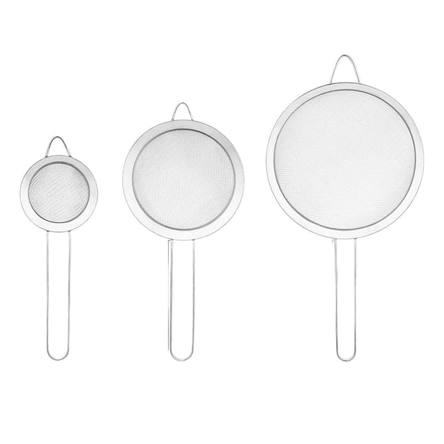 Premium 3pcs Stainless Steel Handheld Flour Sifter Mesh Strainer Funnel Set