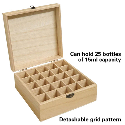 Essential Oil Storage Box Wooden 25 Compartment Organizer Container Bottles Case