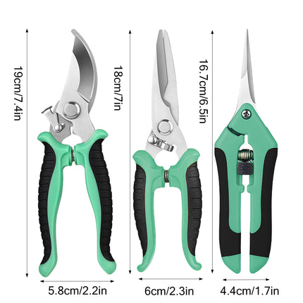 3PCS Stainless Steel Garden Shears Set Multi Function for Pruning Trimming Plants