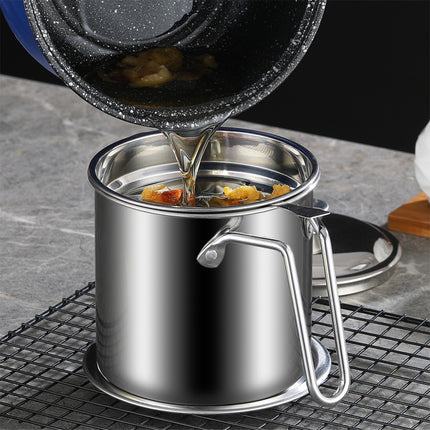2L Large Capacity Stainless Steel Oil Filter Pot Leakproof Easy to Clean Durable