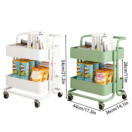 2 Tier Trolley Cart Storage Utility Rack Swivel Shelf Organizer Green White