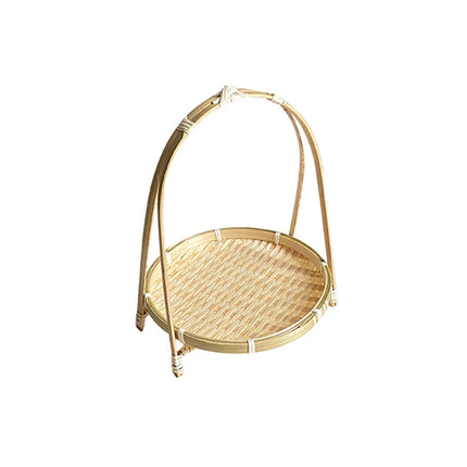 Bamboo Woven Handbasket Round Handle for Snacks Fruits Home Storage Decor
