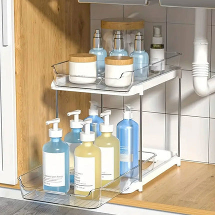 White Double Shelf Cosmetics Storage Box Large Capacity Desktop Organizer Stand