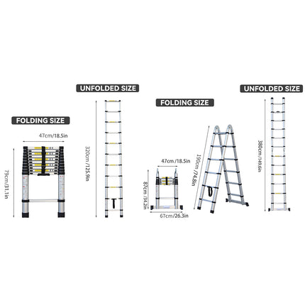 Retractable Ladder 320/380cm Aluminium Alloy Anti-Slip Striper Pedals Stable