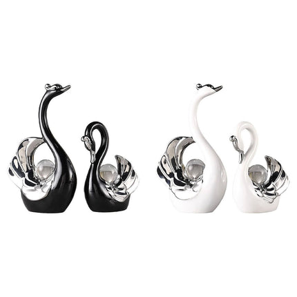 Swan Ceramic Tabletop Ornament Set Home Decor Figurine Gift Room Decoration Art